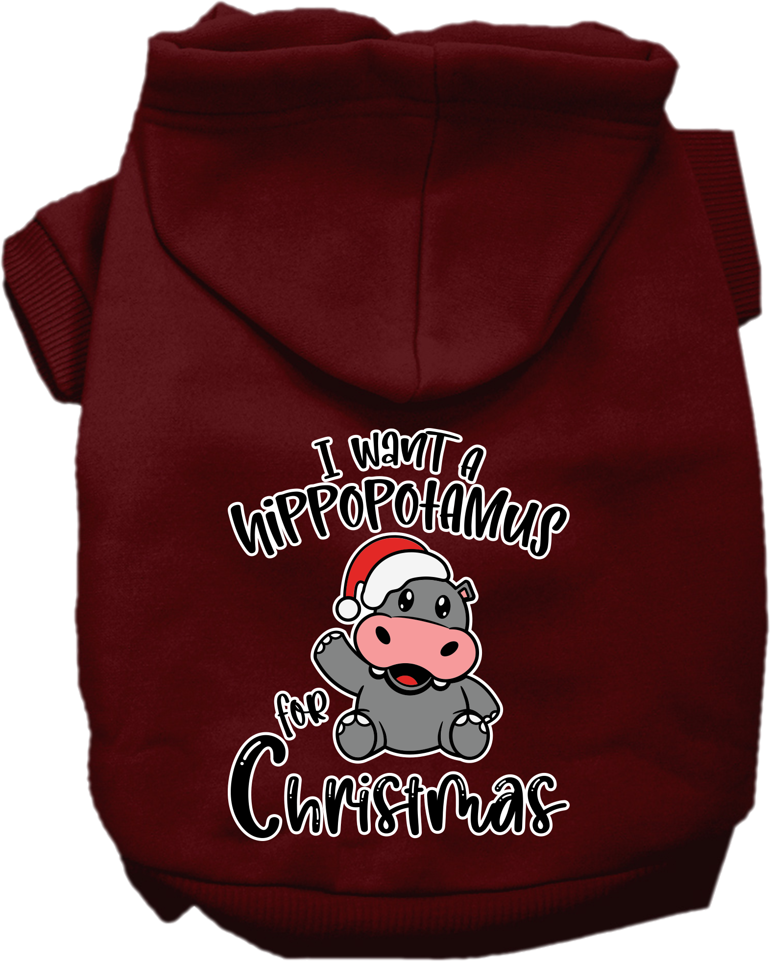 Hippo for Christmas Screen Print Dog Hoodie Maroon Size XS